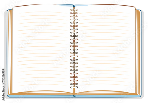 Open spiral notebook with lined pages inviting creative expression or detailed notetaking in clean vector illustration