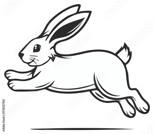 Stylized rabbit sprinting forward, vector illustration with bold outlines for print or web.