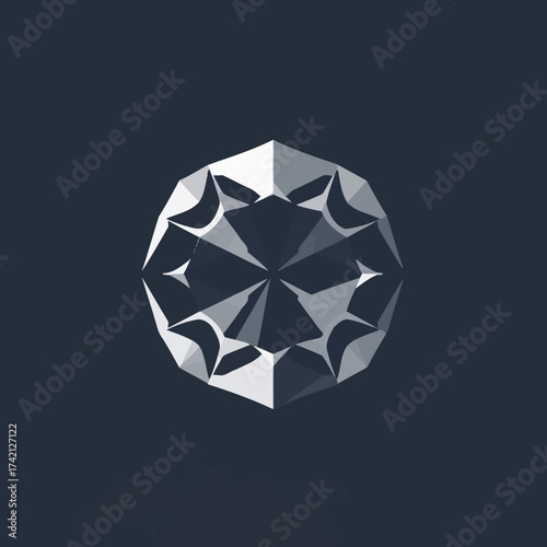 Abstract geometric illustration of a diamond with facets, set against a dark background.