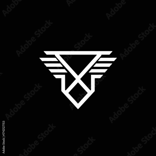 Abstract geometric logo design featuring a central figure with arrow-like elements pointing in four directions.