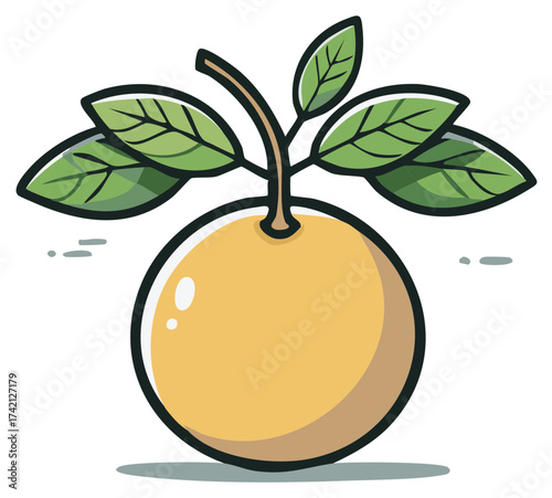 Fresh Vector Fruit Illustration of an Orange Fruit with Leaves, Cute Healthy Food Element, and Simple Natural Plant Concept