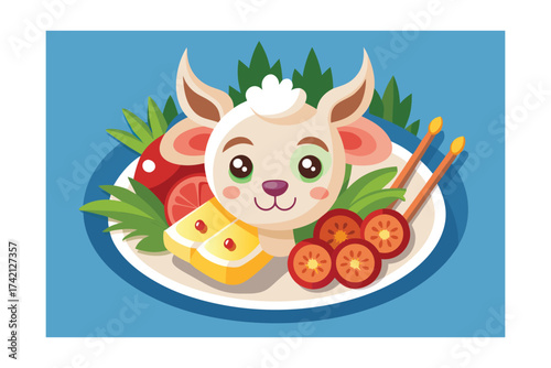 Cartoon Illustration of Lamb Chops with Garnish