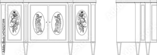 Vector sketch illustration of a silhouette of a living room chair furniture design with decorative ornaments, a background pattern, ethnic, traditional, classic, vintage, full of carvings