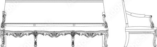 sketch vector illustration silhouette design furniture living room chair antique decoration ornament decoration background pattern mandala rosette ethnic traditional classic vintage full of carvings