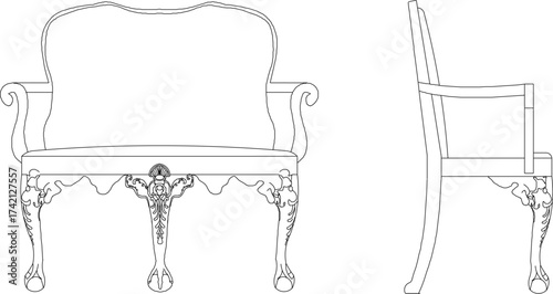 sketch vector illustration silhouette design furniture living room chair antique decoration ornament decoration background pattern mandala rosette ethnic traditional classic vintage full of carvings