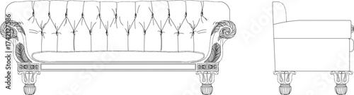 Vector sketch illustration silhouette of wooden house furniture design with traditional ethnic vintage classic retro decoration ornaments.