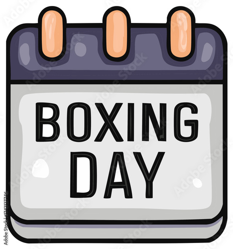 Cartoon Boxing Day Calendar, December 26 Holiday, Shopping Season Reminder, Celebration Date, Event Notification