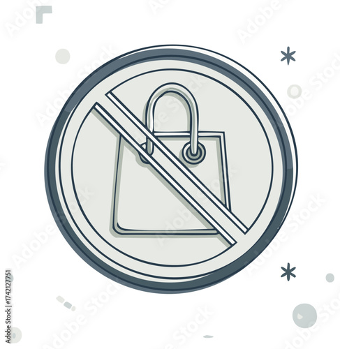 No Shopping Bag Allowed Prohibition Icon Doodle Style Illustration