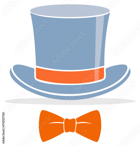 Blue Top Hat and Orange Bow Tie Icon Set