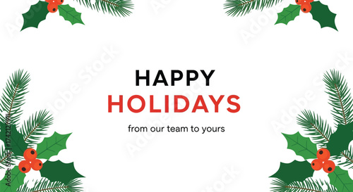 Happy holidays greeting card with snowflakes and pine branches editable stock