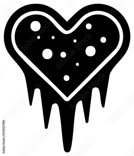 Melting Heart Silhouette with Splatters Symbol of Love Loss Sadness Grief Vector Art