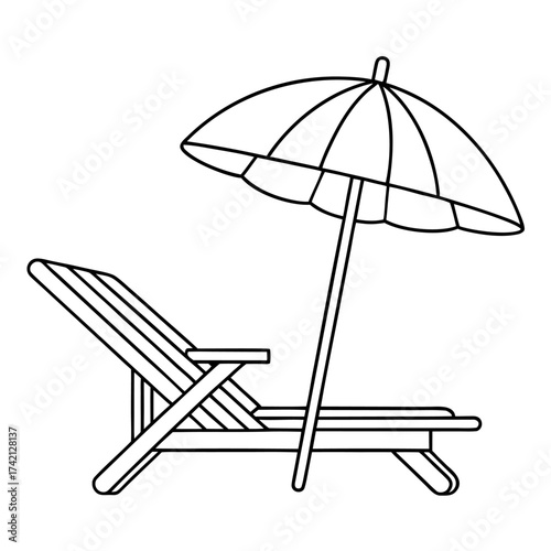 beach chair and umbrella on white background
