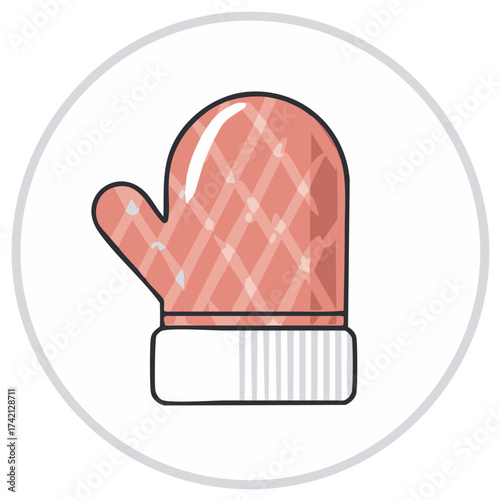 Pink Quilted Oven Mitt Vector Icon Hand Drawn Illustration for Cooking and Baking Safety