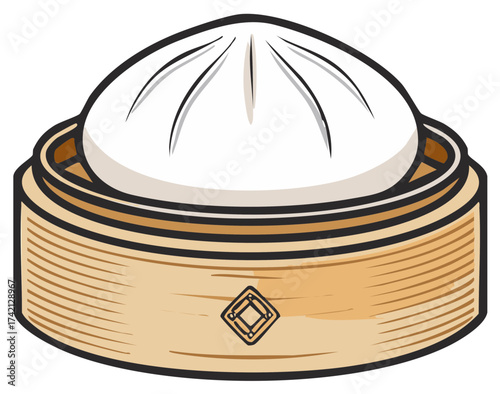 Delicate Dim Sum Dumpling Steamed in a Bamboo Basket with Elegant Folds