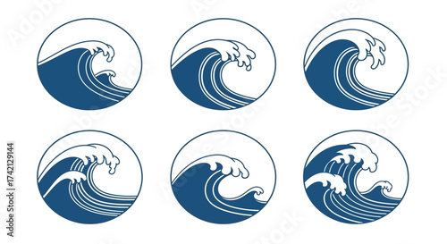 Six identical blue wave icons arranged in a grid pattern on a white background.