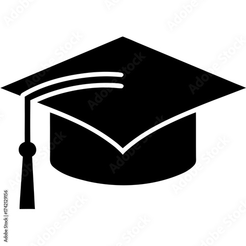 Black graduation cap icon with tassel representing academic achievement and education