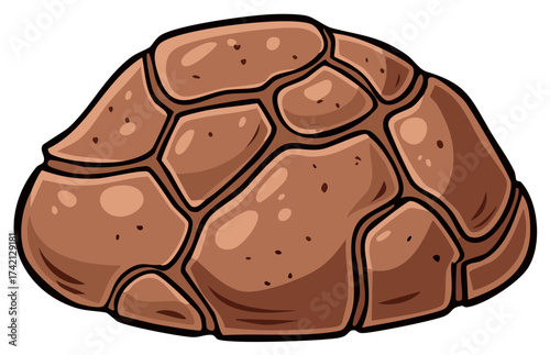 Cartoonish Stone Formation with Brown Hue and Partitioned Design on White