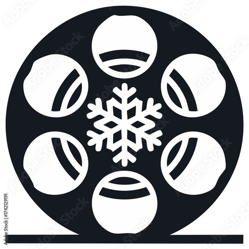 Winter film reel icon with snowflake. Winter holidays and season concept.