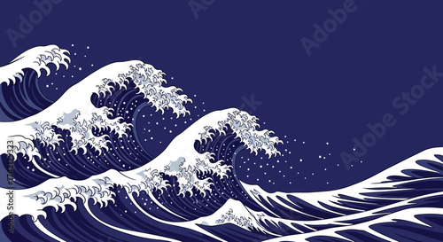 Large ocean waves crashing against the shore with white foam.