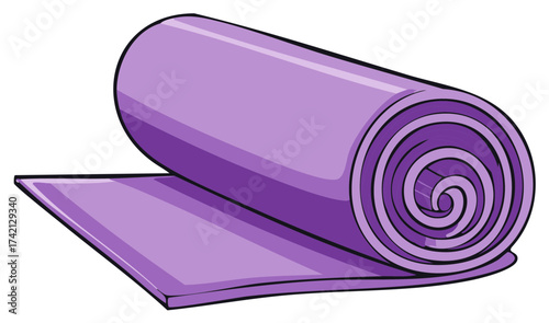 Vector illustration of a rolled purple yoga mat for fitness and exercise