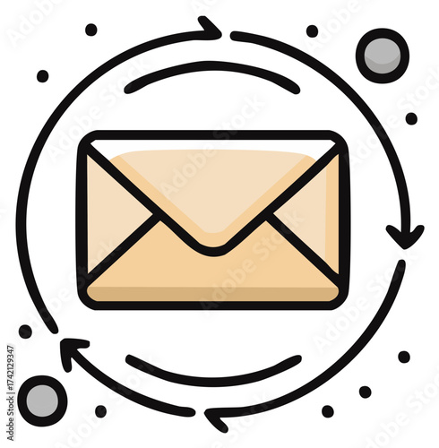 Cartoon Envelope with Circulating Arrows Depicting Email Communication