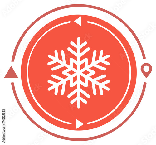Cold chain logistics icon with snowflake, cycle arrows, and location pin for refrigerated transport