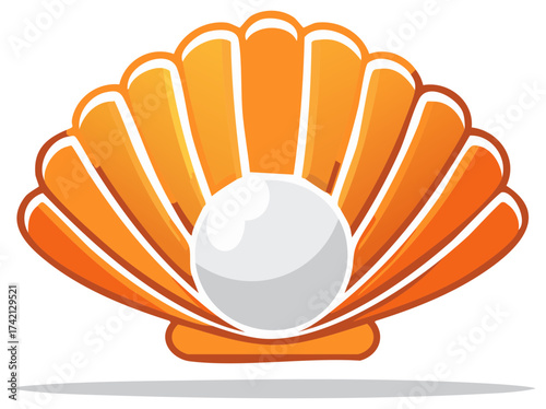 Stylized Sea Shell Illustration with Pearl Treasure Ocean Symbol Seafood Mascot Graphic