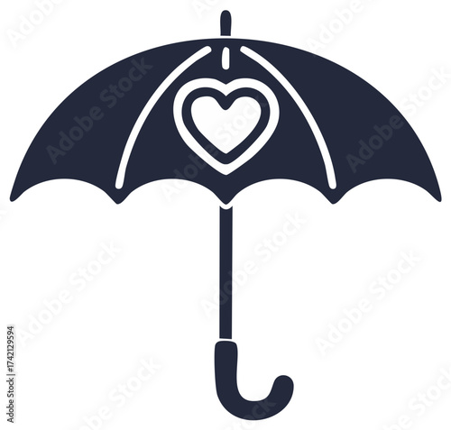 Dark Umbrella with Heart Symbol Protecting from Rain Love Protection Symbol