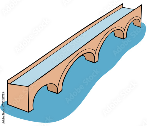 Simple vector illustration of a historical stone aqueduct with arches carrying water over a river