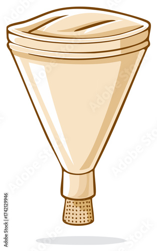 Cartoon drawing of a beige coffee pour over filter cone for manual brewing
