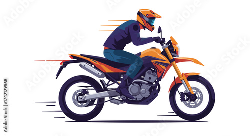 Motorcyclist on a Orange and Black Dual-Sport Bike.