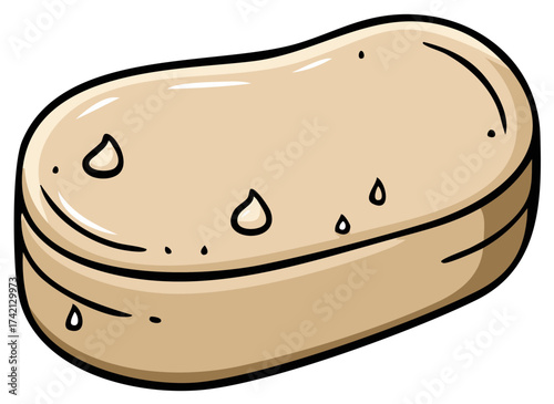 Simple Illustrated Bar of Soap with Water Droplets for Bathroom Hygiene and Skincare