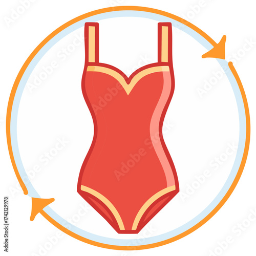 Red One-Piece Swimsuit Inside a Circular Arrow Symbol