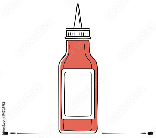 Simple Illustration of a Ketchup Bottle with a Blank Label for Customization