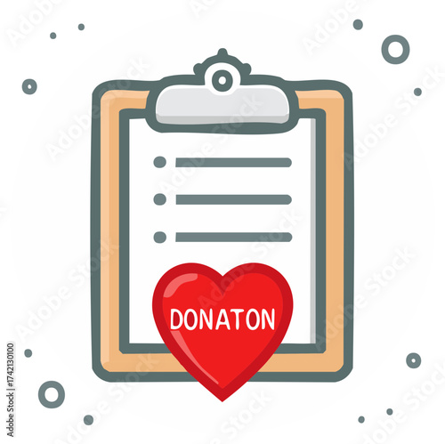 Clipboard with Checklist and Red Heart Symbol, Donation Concept Illustration