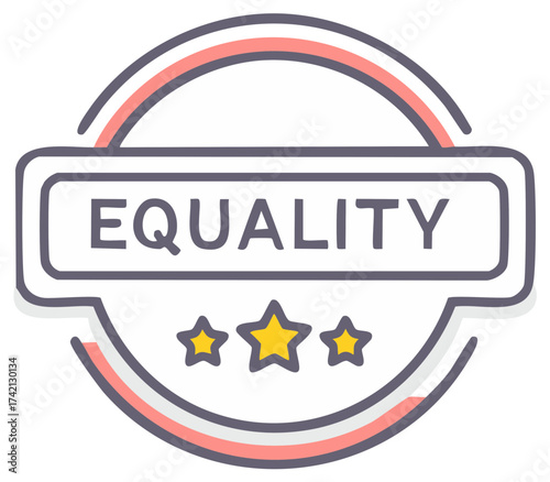 Equality Concept Icon in a Hand Drawn Style Round Badge with Stars