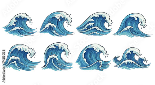Collection of blue ocean wave graphics.