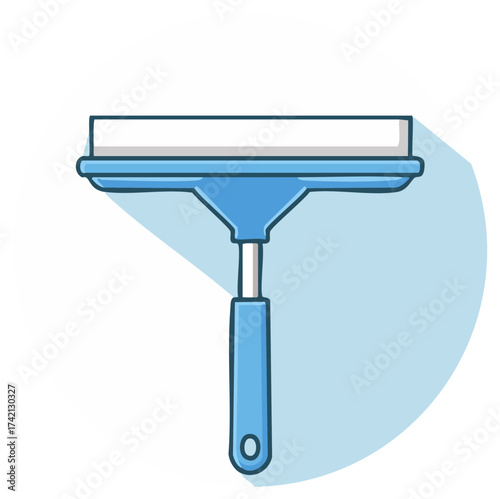 Blue squeegee tool with rubber blade for window cleaning and household tasks