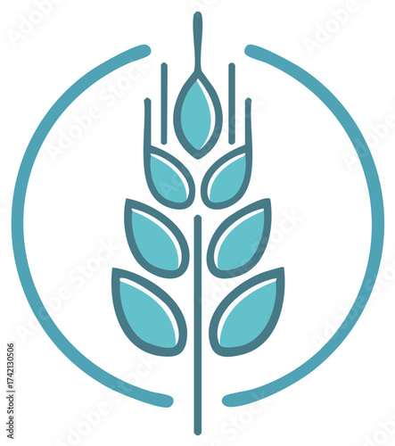 Minimalist wheat ear icon with a circular frame symbol for farming or gluten free products