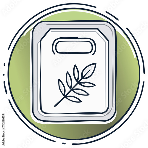 Illustration of a package with an olive branch on a green background