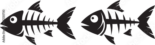 Two cartoon fish skeletons silhouette