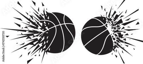 Exploding basketballs silhouette