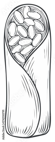 Stylized Line Art Drawing of a Tamale Filled with Beans