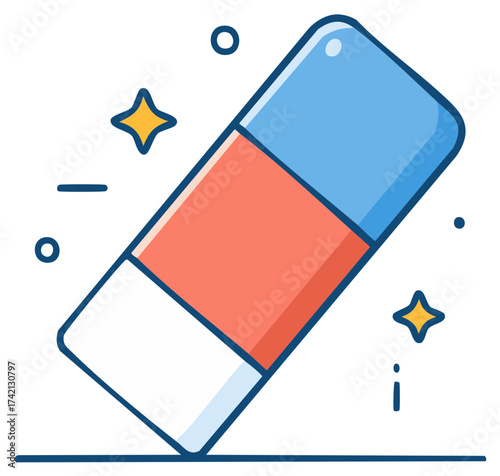 Colorful eraser tool with sparkles, representing correction and cleaning concepts