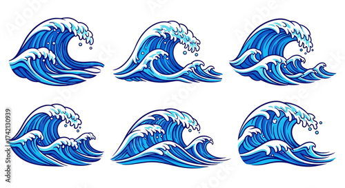 Collection of various blue ocean wave graphics.