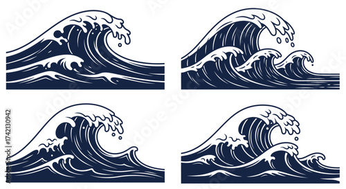 Collection of four ocean wave graphics.
