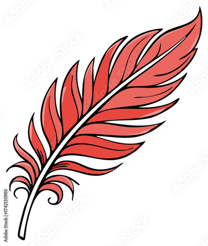 Vibrant Red Feather Illustration, Elegant Stylized Design for Decorative Purposes