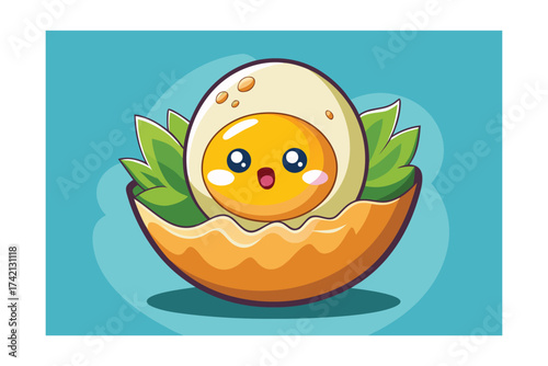 Cartoon Illustration of Egg in Shell
