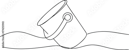 Black outline of a bucket tilted in wavy lines black and white
