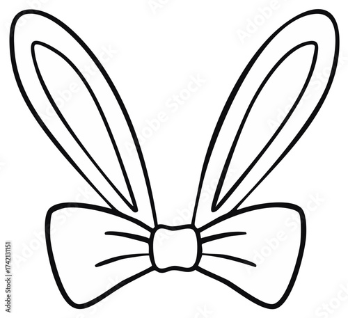Simple black outline drawing of bunny ears with a bow tie